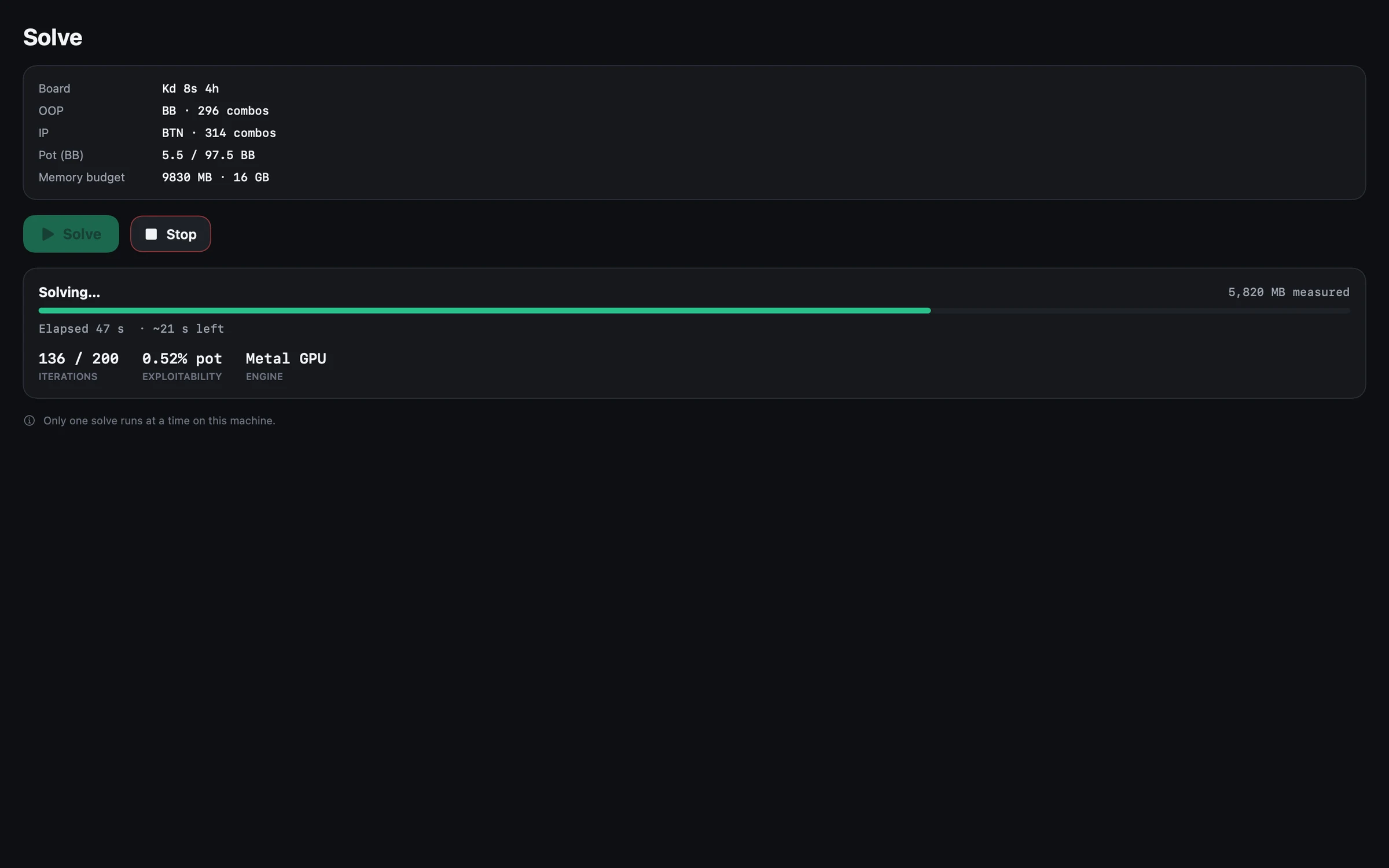 MelaGTO local solver progress screen